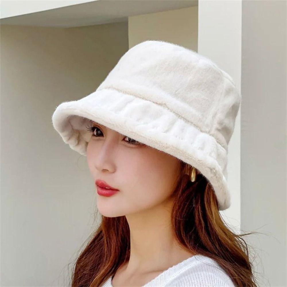 Imitation Fur Wool Bucket Hat Windproof Warm Fisherman Hat Personality Women's Plush Hat  Outdoor