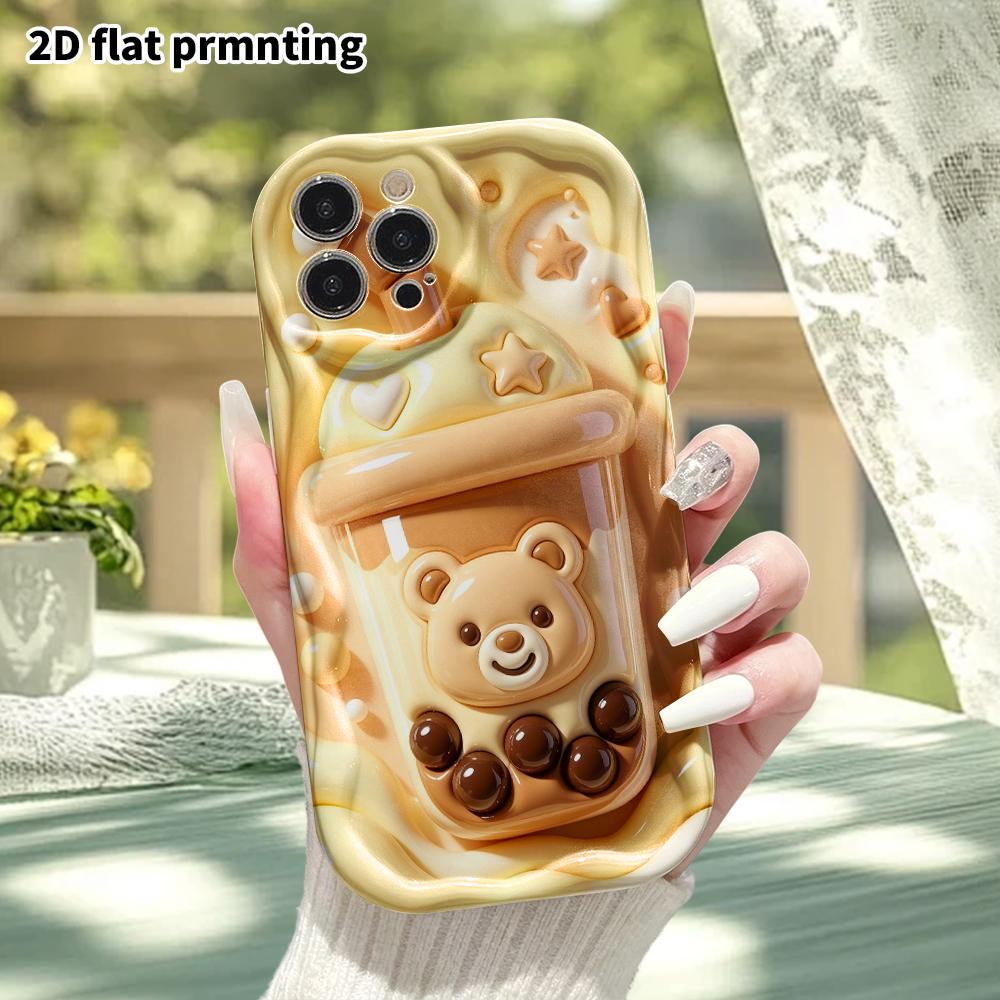 Phone Case: 2D flat design suitable for iPhone 18 17 16 15 14 13 Pro protective case, little bear milk tea cup, perfect Christmas and Halloween holida