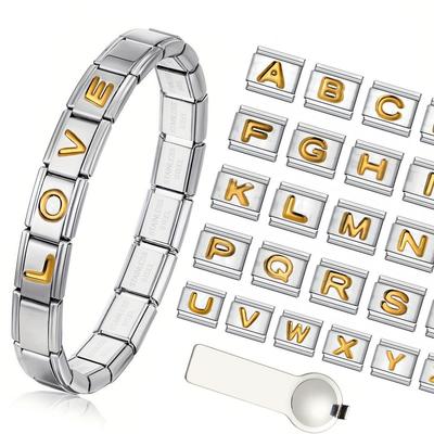 Vergoldetes Titan Italian Charm Armband mit englischen Buchstaben