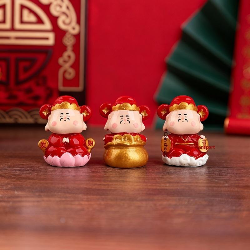 1Pcs Cute New Year's God Of Wealth Decorative Resin Figurines Stress Relief Healing Emotions Small Ornament Ideal Gifts For Home