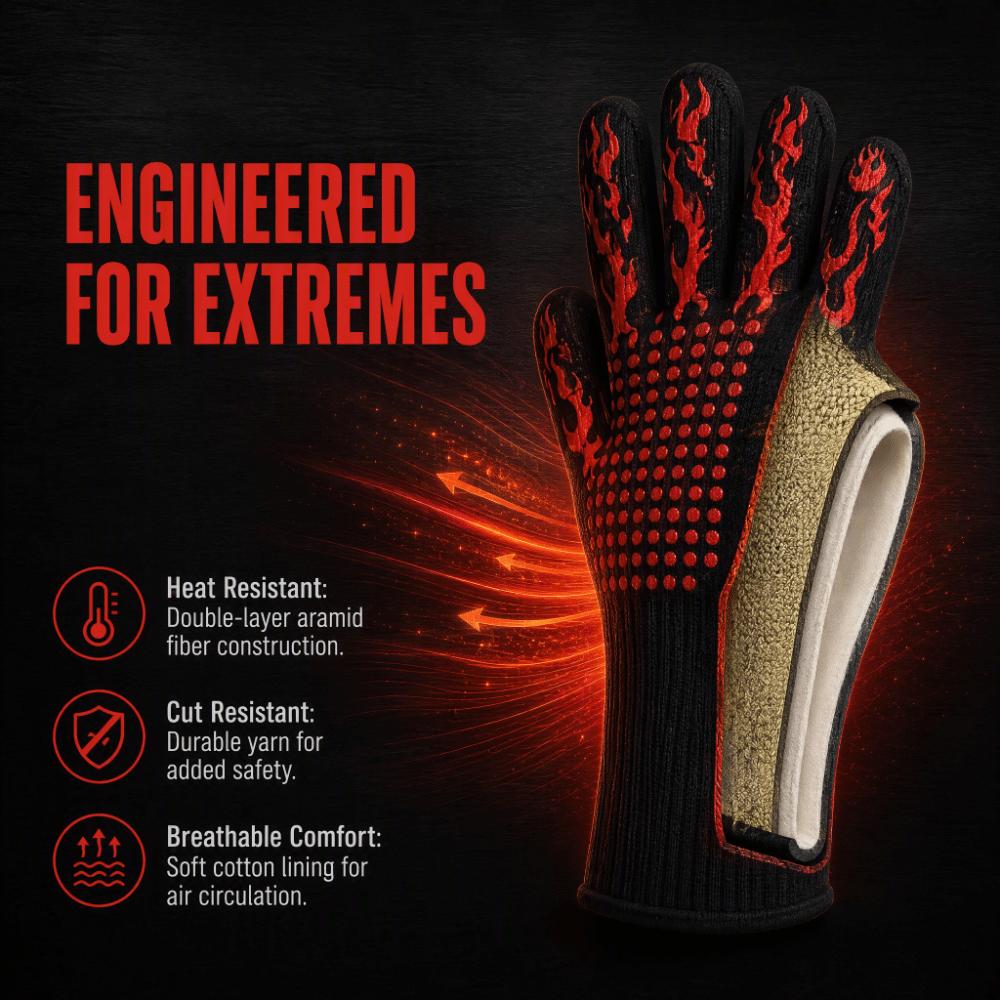 800°C Heat Resistant BBQ Glove Silicone Grill Mitt Durable Oven Glove  Kitchen