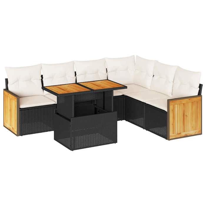VidaXL Salon de jardin avec coussins 7 pcs noir résine tressée acacia 3327717