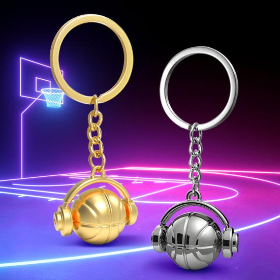 Basketball Headset Keychain Pendant Metal Sport-themed Keyring Portable Basketball Earphone Keychain Exclusive Gifts for Fans Accessories