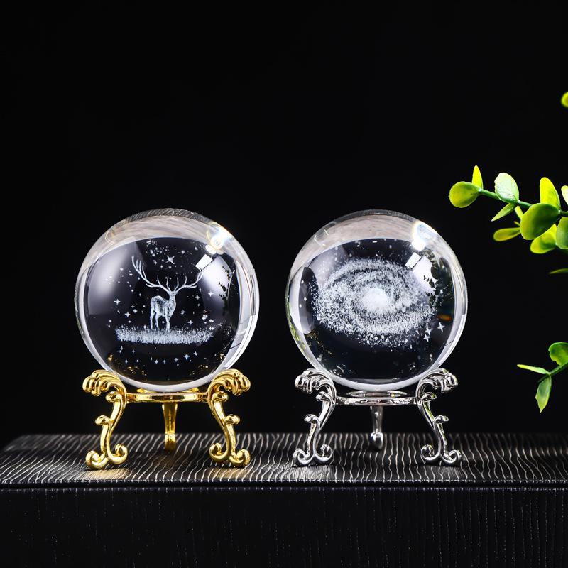 "40 Crystal Ball Ornaments: Rainy Day Clouds, Sun, Galaxy Design - Laser Engraved Cube for Home Decor and Gifts"