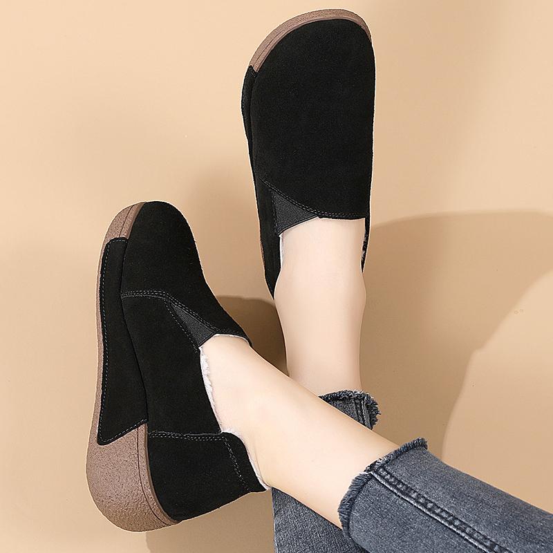 Women's Platform Loafers Suede Creepers Winter Warm Thick Sole Casual Slip On Height Increase Low Shoes