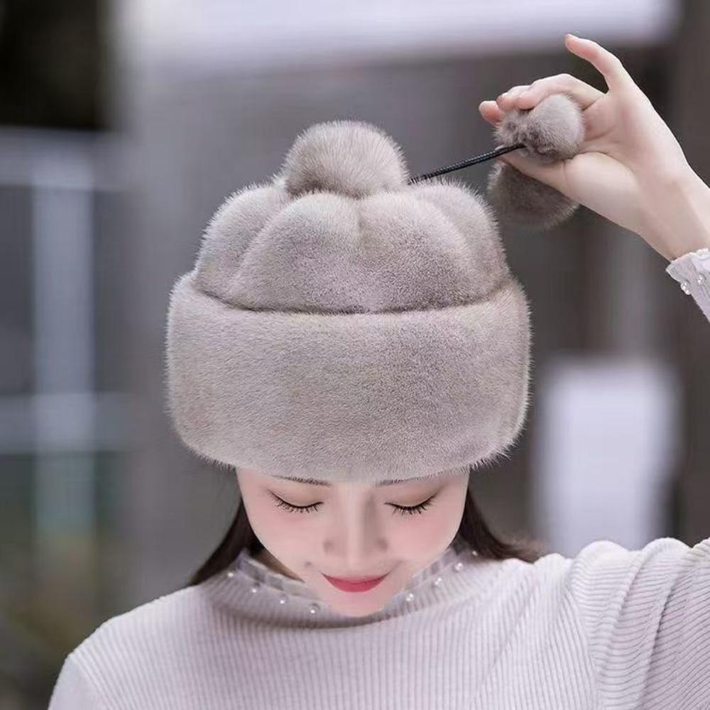Women's Winter Hat New Style Fashionable Mink Fur Warm Ear Protection Hat Mink Fur Middle-aged Mother