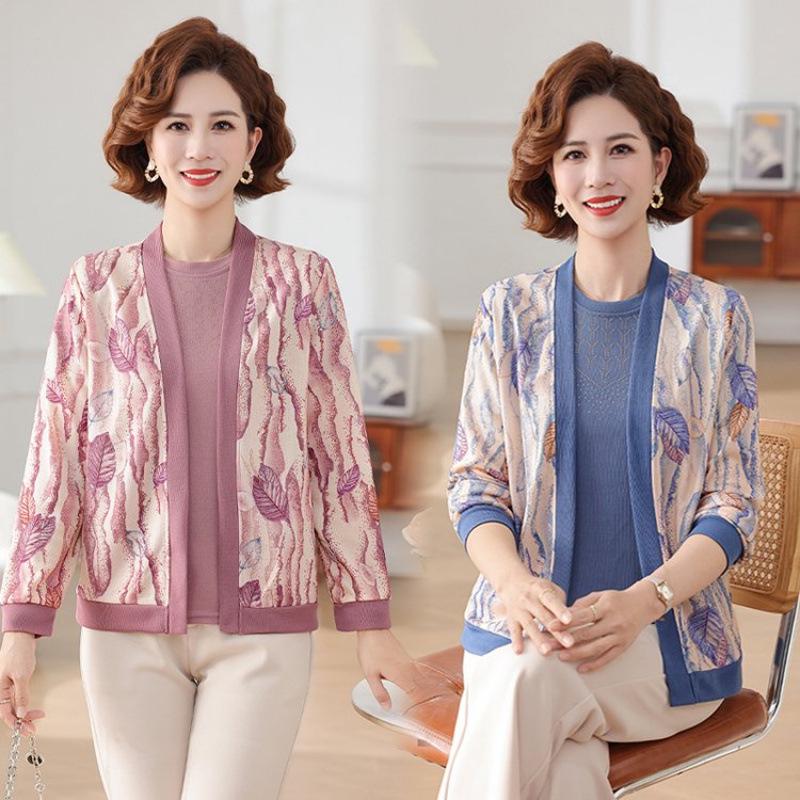 Mom's 2026 Spring Knitwear Set: Cardigan & Top for Middle-Aged and Elderly Women's Fashion