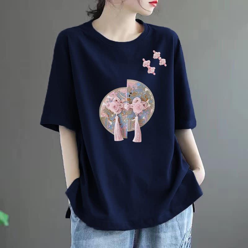 Short sleeved printed T-shirt for women, loose fitting, stomach covering, fashionable and versatile top