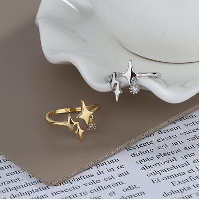 Ladies Adjustable Zircon Star Open Rings Jewelry