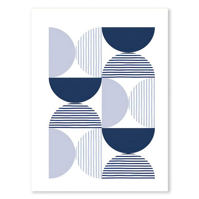 Boho Blue Abstract Modern Wall Art Print Sun Geometric Line Leaf Canvas Painting Nordic Posters Decor Pictures for Living Room