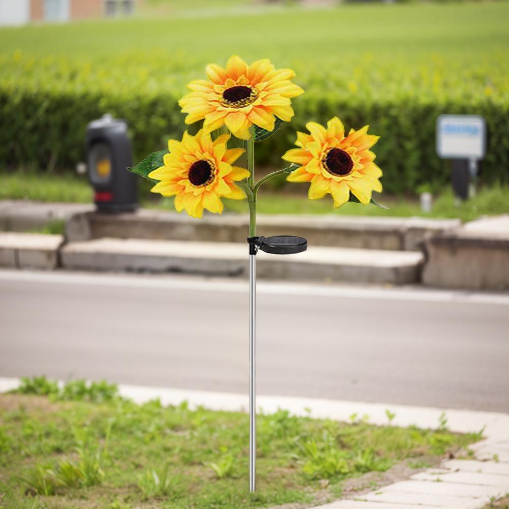 Solar Sunflower Stake Light Pathway Stake Lights with 3 Lights Outdoor Decorative Lights IP65 Waterproof for Yard Patio Pathway