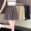 Women's Summer Thin Skirt Yoga Pants Ice Silk Wide Leg Shorts Solid Color Pocket Lace Up Short Pants
