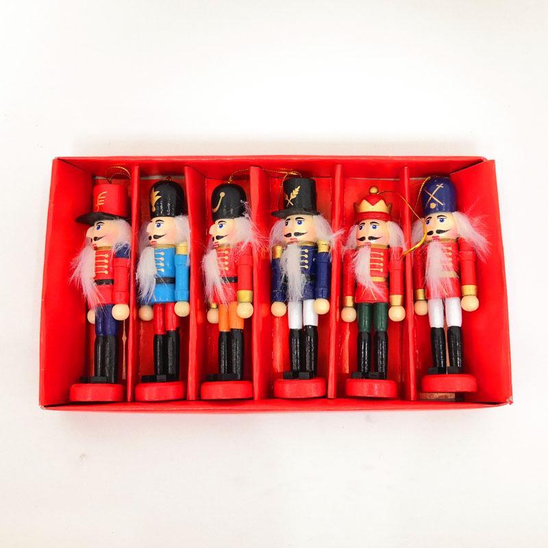6pcs/set 12CM Nordic Style Wooden Nutcracker Puppet Small Nutcracker Soldier Pendant Crafts Decoration Christmas Tree Ornament