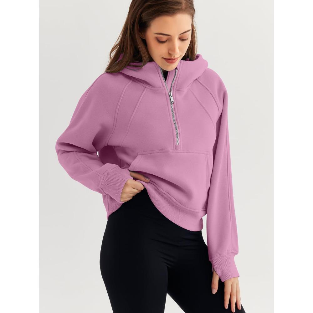 Autumn and Winter Fleece Short Fashion Hoodie with Half Zipper Pullover Women’s Hooded Sweatshirts