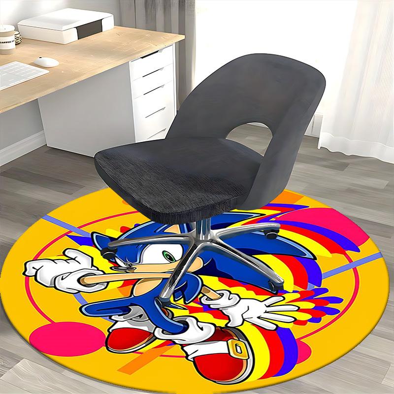 1pc Sonic the Hedgehog Anime Cartoon Design Round Carpet - Office Chair Mat, Non-Slip Rug for Home Decor, Living Room, Bedroom, Game Room, Dormitory,