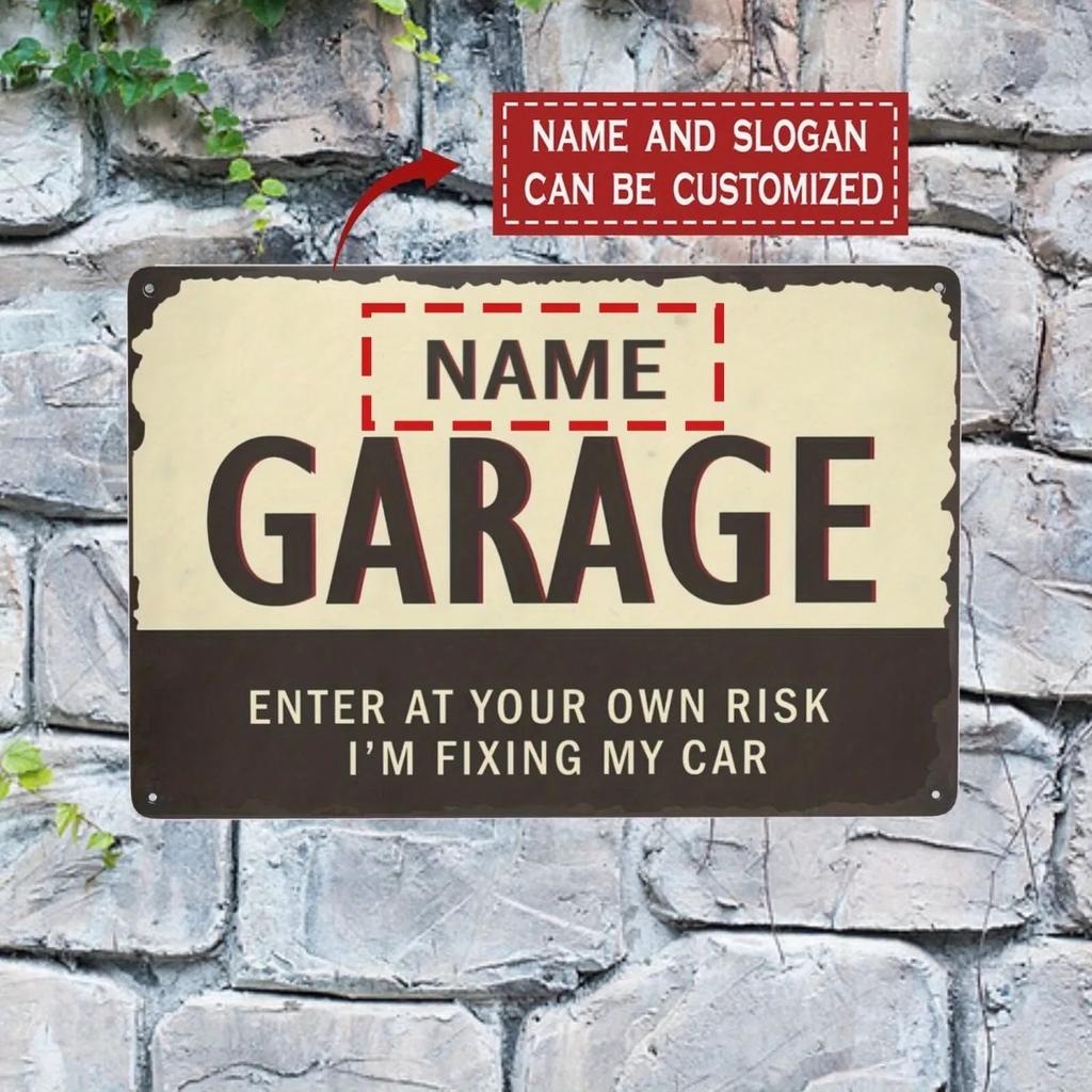 Custom Vintage Garage Metal Sign Personalized Workshop Wall Decor Indoor Home Plaque