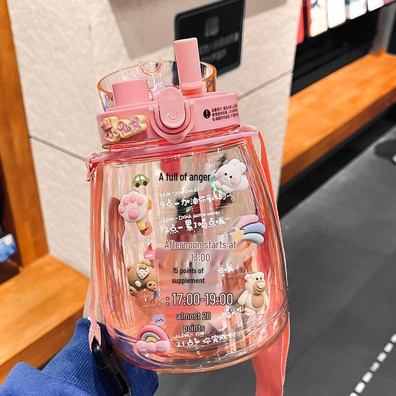 Large Capacity High-Temp Resistant Stylish Water Bottle with Straw for Girls - Perfect for Sports & Summer