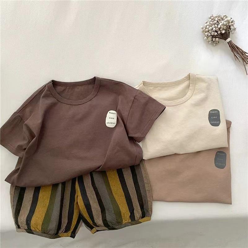 100% Cotton Boys' Short Sleeve Casual Korean Style T-shirt – Stylish and Versatile Summer Top for Kids