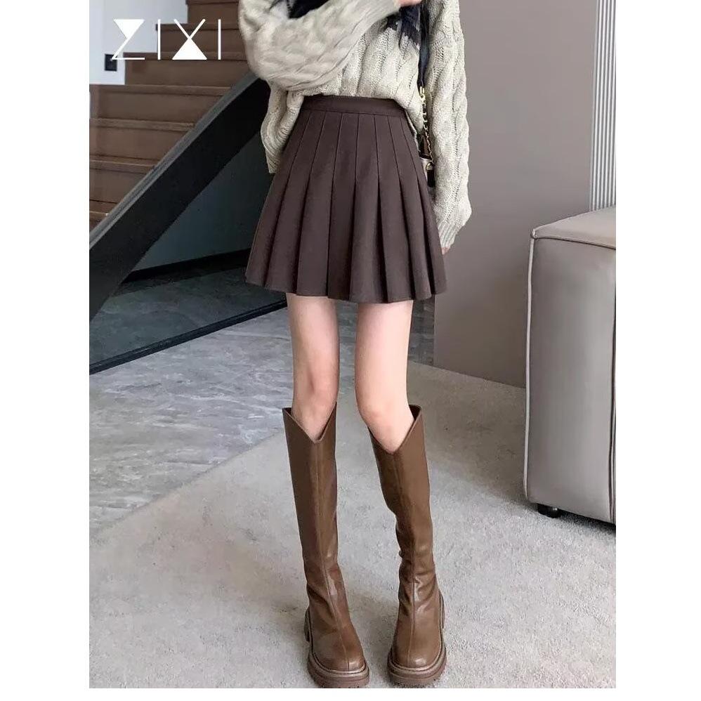 American Retro High-Waist Plaid Woolen Pleated Skirt - Plus Size Autumn/Winter Fashion