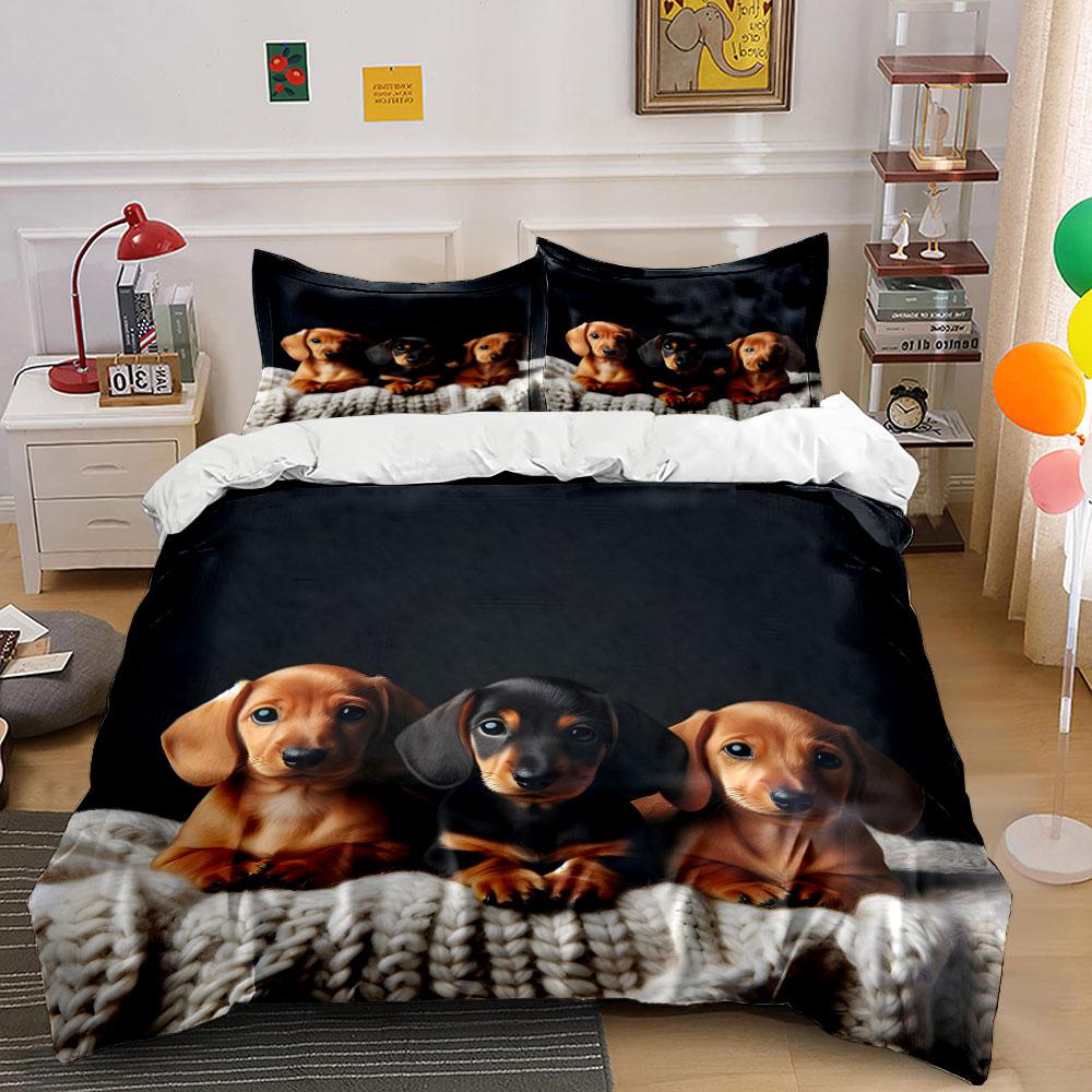 Drie Schattige Teckels Op Een Deken Beddengoed Set1 Dekbedovertrek+2 KussenslopenMeerdere Maten Slaapkamer Beddengoed Decor EU Twin 135X200cm&set