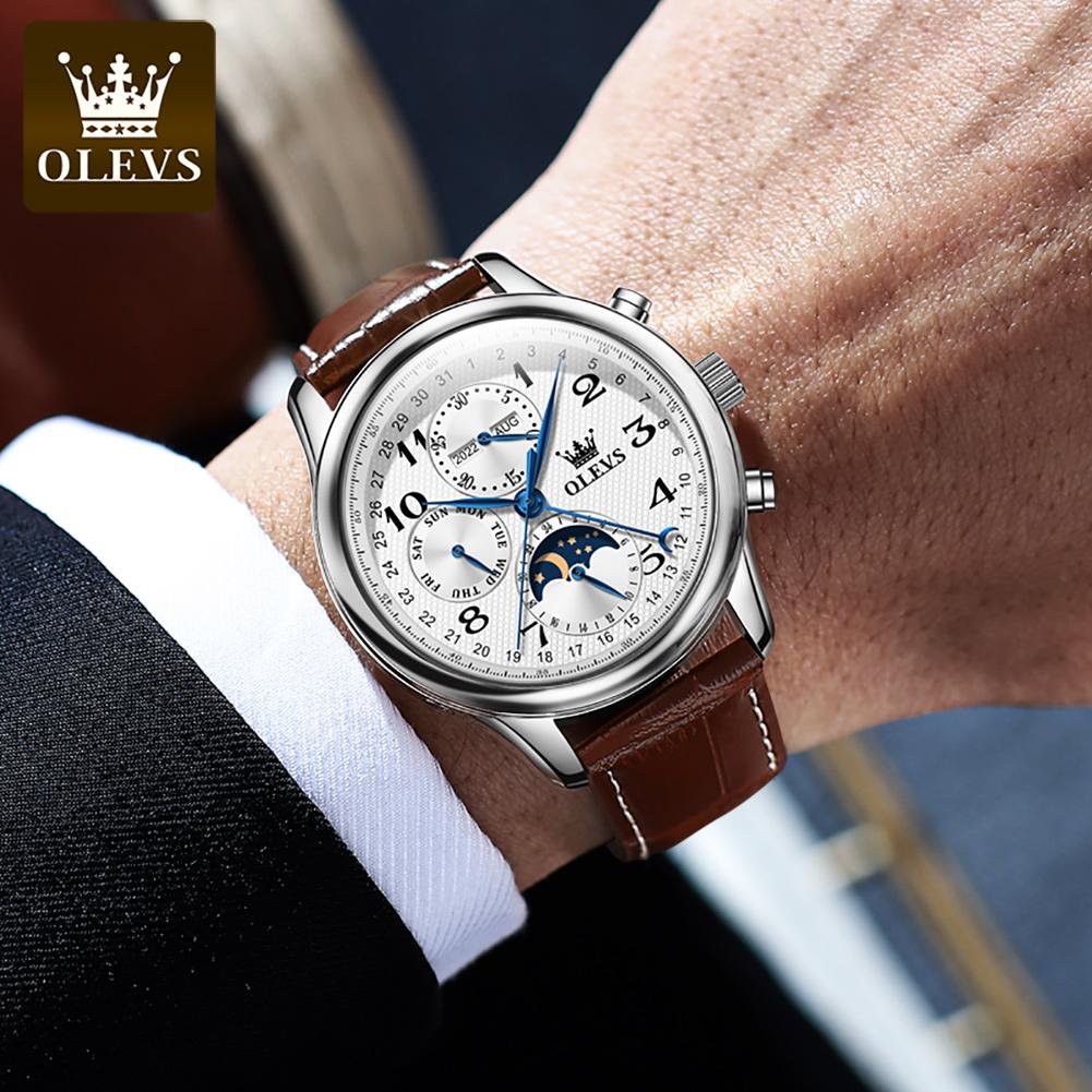 OLEVS 6667 Moon Phase Men's Watches 7 Hands Multi Functional Automatic Mechanical Watches for Man Top Luxury Business Man Watch