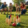 Wooden Skittles Game - FERRY JOUETS - Set 6 Skittles 20 Cm - 2 Balls Ø5 Cm - Colored Heads - Outdoor