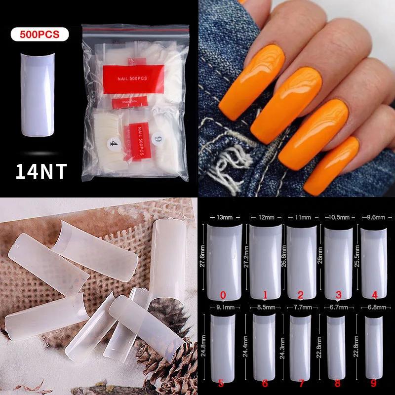 500pcs/bag Coffin False Nail Tips Clear Ballerina Stiletto Rounded Square Acrylic Fake Nails Extension System UV Gel Manicure