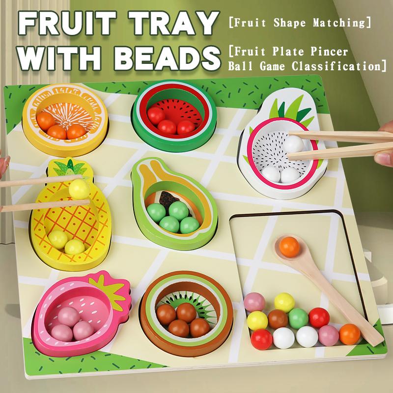 Montessori Matching&Sorting Game Wooden Fruit Clip Beads Color Shape Sensory Sorter for Kids Fine Motor Skills Early Education