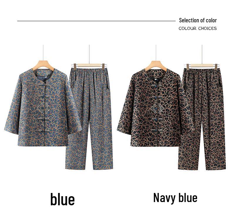 Mid-Sleeve Summer Shirts for Middle-Aged and Elderly Women, Grandma Style Home Wear Set