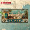 2D Flat Piece, Vintage Metal License Plate, TUNIS Aluminum Logo with Market and Mosque Scene, Suitable for Homes, Bars, Cafes
