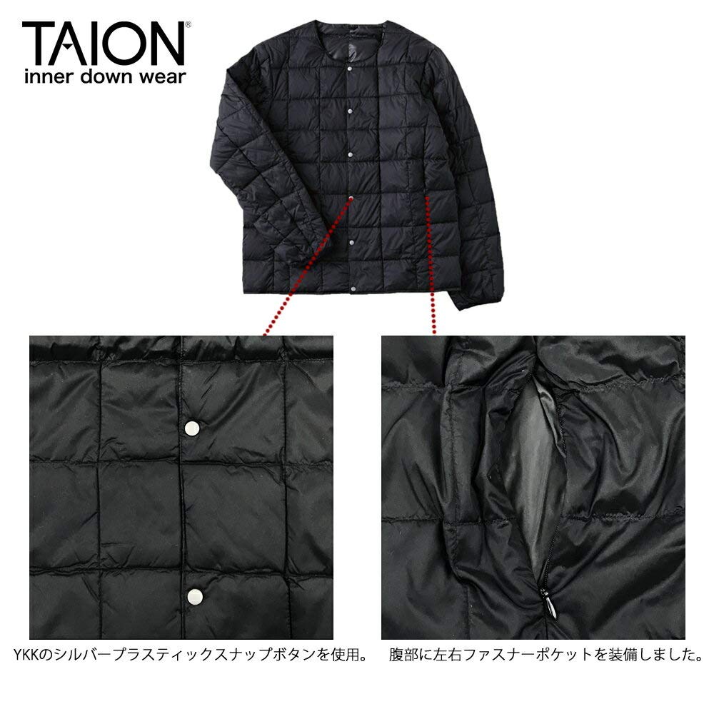 TAION Crew Neck Button Inner Down Jacket Size L (TAION-104) Beige,