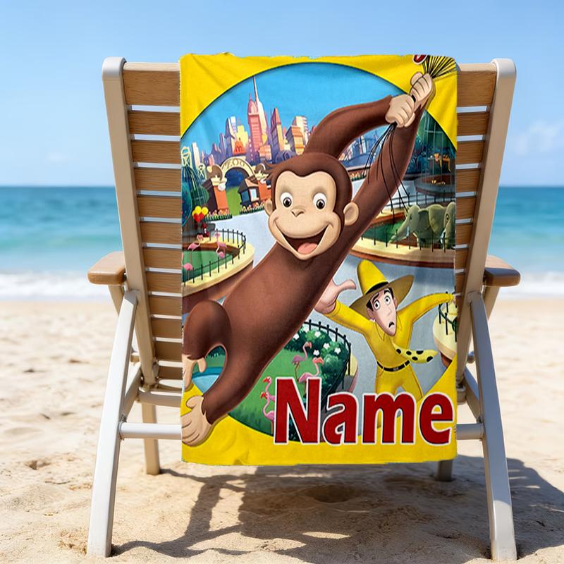 1pc Curious George3 Beach Towel with Custom Name, Beach/Swimming/Bath/Picnic/Camping Towel, Suitable for Seaside Beaches