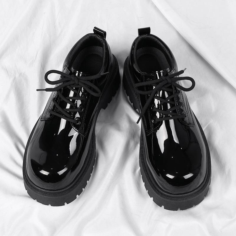 Unisex Black Leather Shoes 2025 Spring Platform Lace-up Oxfords Shoes Non Slip Comforts Men's Women Casual Work Shoes Plus 37-46