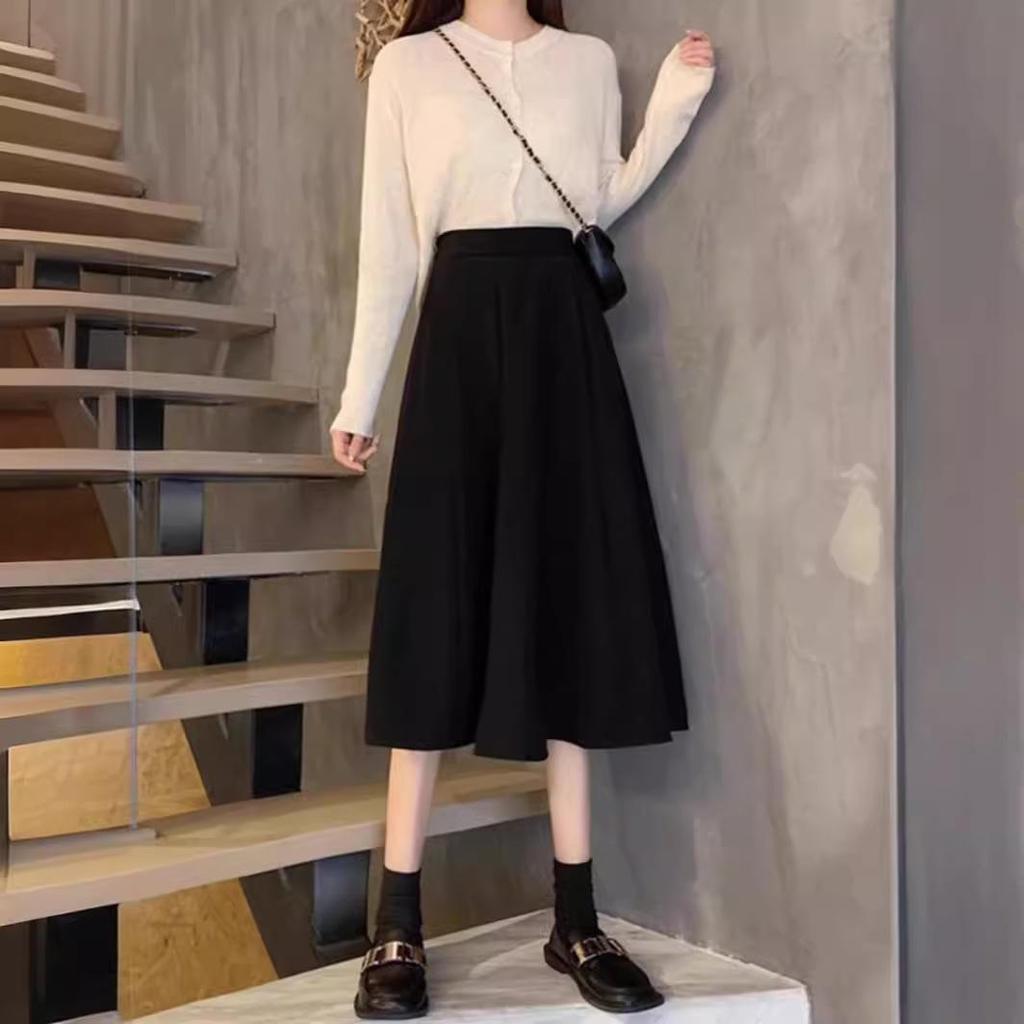 Women's Black Slimming High-Waisted A-Line Midi Skirt - Spring/Summer 2025 Collection