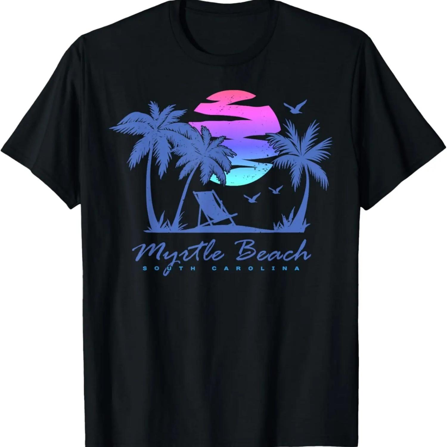 MYRTLE BEACH SOUTH CAROLINA Vacation Retro Vintage Sunset T-Shirt S чёрный