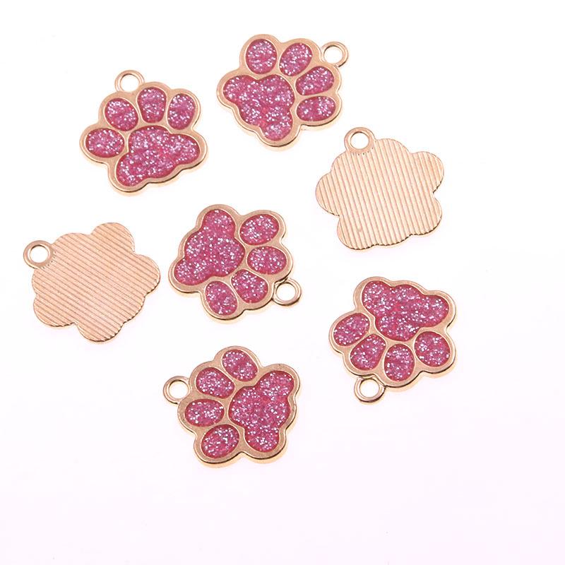 Glitter Drip Oil Cat & Dog Paw Pendant Necklace - 2 Styles, 6 Colors, 16x17mm
