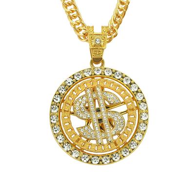 Diamond-encrusted Dollar Rotating Pendant Necklace, Nightclub Clubbing Accessories, Popular Hip-hop Personality Trendy Necklace In Europe and America