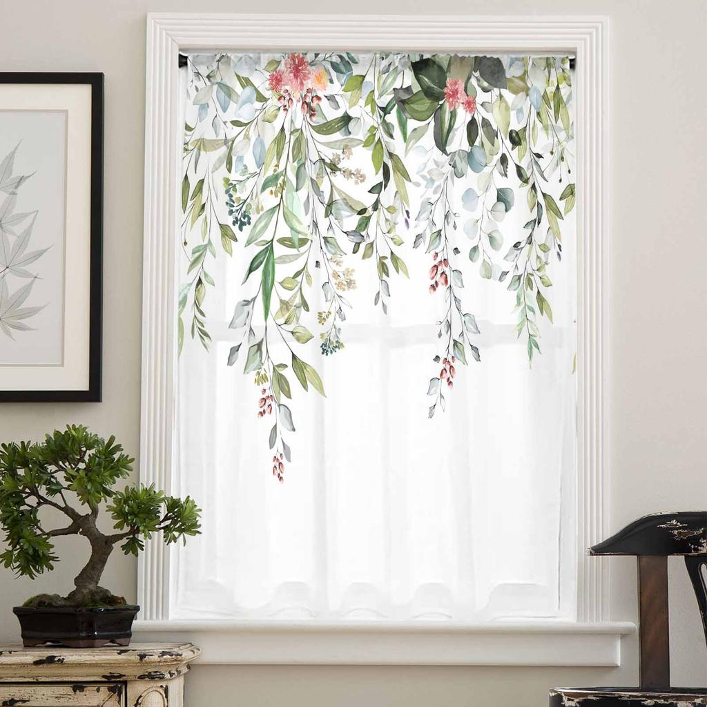 Blätter Eukalyptusblätter Blütenknospen Aquarell Transparente Vorhänge für Kinderzimmer Wohnzimmer Voile Fenstervorhänge Tüllvorhänge