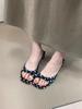 Fashion designer High Heel Open Toe Slippers for Women Wearing Bow Tie Outside Square Head Heel Slippers for Sandal  Brand