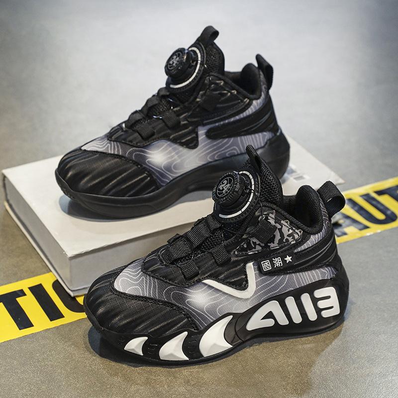 Boys Rotary Buckle 2025 New Spring and Autumn Wear-resistant Sports Shoes Medium and Older Children Boys Mesh Basketball Shoes