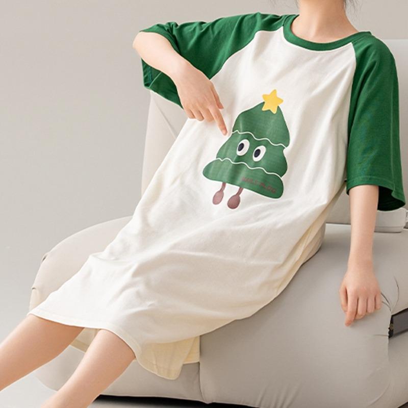 Robe de nuit d'été grande taille pour femme Marque neuve Antibactérienne Haute Qualité Chemise de nuit Manches courtes Pyjama Robe décontractée