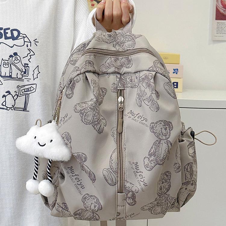 Schoolbag Printed Bear School Bag 1011 New Women's Fashion Large Capacity Cute Versatile Backpack Junior High School Backpack Female