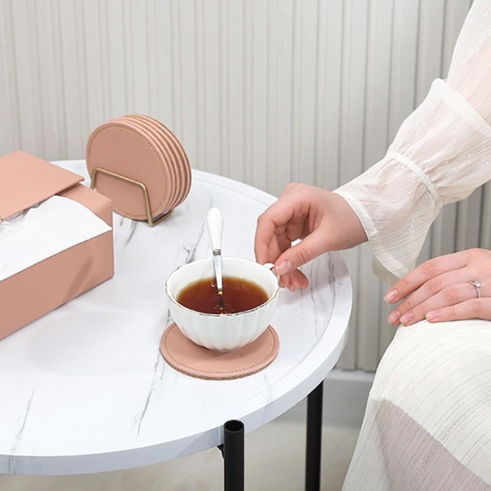 Holder Set Drink Cup Mat Waterproof Coffee Mug Cushions Elegant PU Leather Cork Coaster  Bar