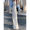 Spring White High-Waisted Raw Hem Straight-Leg Women's Jeans with Trendy American Design