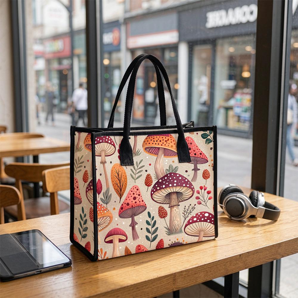 Cute Mushroom Print Casual Tote Bag for Daily Shopping Outdoor Lightweight Trendy Women Handbag