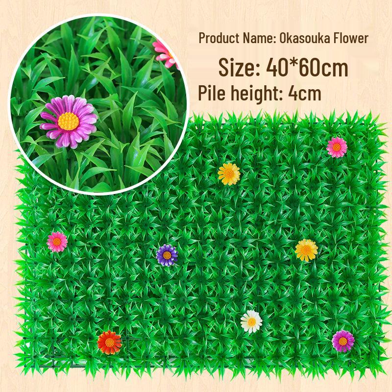 Eucalyptus Artificial Plant Wall Decoration - Greenery Background with Faux Flowers and Lawn Grass Turf