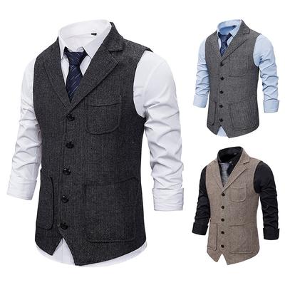Gilet en tweed pour homme à simple boutonnage avec revers Vêtement Veste de costume pour homme Grande taille
