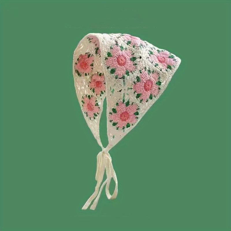 1pc Bohemian Style Polyester Floral Lace Triangular Binder Scarf - Women'S Summer French Veil Headband with Color Matching Print