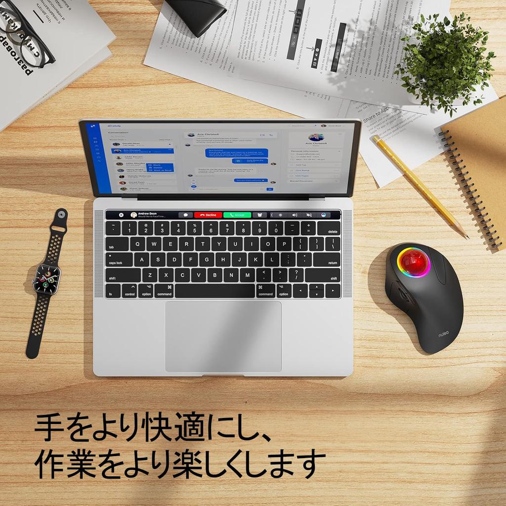 Nulea M505B Wireless Trackball RGB Index Finger DPI High Ergonomic Supports 3 Precise and Smooth Compatible with and Android Red Mouse, Rollerball,