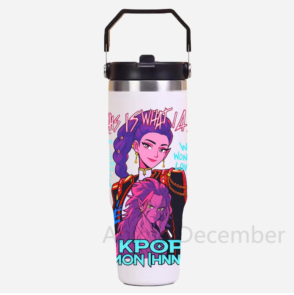 30Oz Anime K-Pop American Simple Solid Color Stainless Steel Thermos Portable Car Easy To Carry Water Cup Thermal Insulation Cold Ice Cup